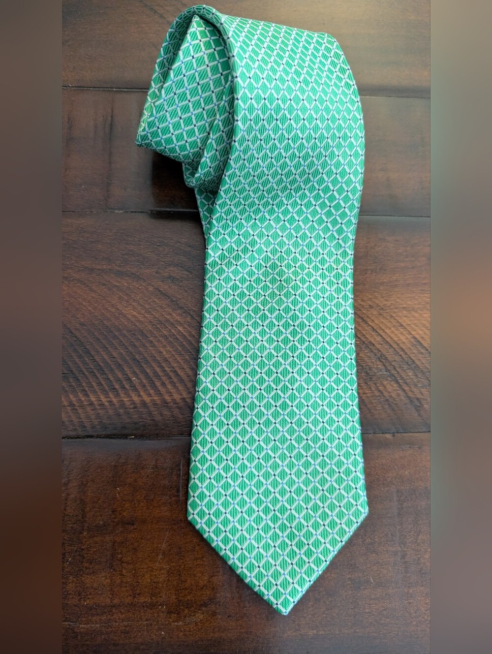 Nautica Mens Green White 100% Silk Neck Tie Geometric cthny 58"
